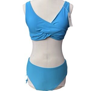 Beachsissi Bikini Swimsuit Womens Medium Blue Wrap‎ Top High Waist Lace Up NEW